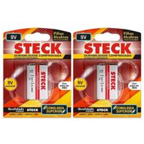 Kit 2 Baterias Pilha Alcalina Steck 9V Aparelhos Eletrônicos Câmera Brinquedo Lanterna Durabilidade Kit 2 Baterias Pilha Alcalina Steck 9V Aparelhos Eletrônicos Câmera Brinquedo Lanterna Durabilidade