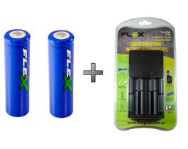 Kit 2 Baterias Recarregáveis 3800mAh 18650 + Carregador Flex