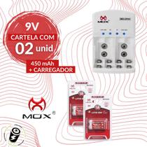 Kit 2 Baterias Recarregáveis 9v + Carregador Auto Stop Mox