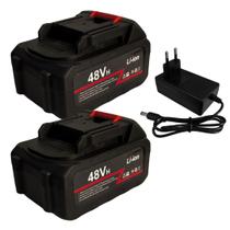 Kit 2 Baterias Recarregável 48V Fonte Carregador 21V Alta Performance para Ferramentas Portáteis com Encaixe Universal e Carregamento Rápido