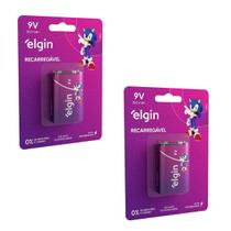 Kit 2 Baterias Recarregável 9 Volts Elgin 9v 250mah Original
