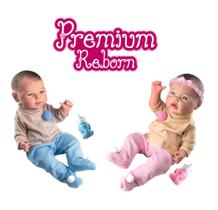 Kit 2 Bebês Reborn Gêmeos Azul e Rosa Com Mamadeira e Pijama