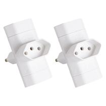 Kit 2 Benjamim Adaptador T Tomada 3 Pino 10A Margiriu Branco
