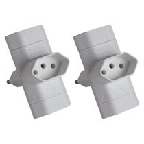 Kit 2 Benjamim Adaptador T Tomada 3 Pino 10A Margirius Cinza Kit 2 Benjamim Adaptador T Tomada 3 Pino 10A Margirius Cinza