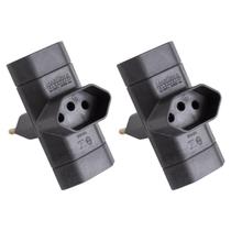 Kit 2 Benjamim Adaptador T Tomada 3 Pino 10A Margirius Preto