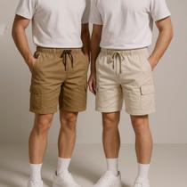 Kit 2 Bermuda Cargo Masculina Curta Streetwear casual Short Sarja Bolsos Laterais