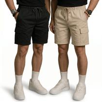 Kit 2 Bermuda Cargo Masculina Curta Streetwear casual Short Sarja Bolsos Laterais