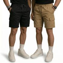 Kit 2 Bermuda Cargo Masculina Curta Streetwear casual Short Sarja Bolsos Laterais