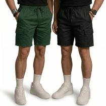 Kit 2 Bermuda Cargo Masculina Curta Streetwear casual Short Sarja Bolsos Laterais Kit 2 Bermuda Cargo Masculina Curta Streetwear casual Short Sarja Bolsos Laterais