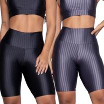 KIT 2 Bermuda Fitness New Zig 3D Bella Fiore Poliamida Cós Alto Academia Treino Moda Feminina