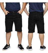 Kit 2 Bermuda Masculina Jeans Premium Algodão Elastano Tradicional Slim Plus Size Lisa Casual