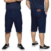 Kit 2 Bermuda Masculina Jeans Premium Algodão Elastano Tradicional Slim Plus Size Lisa Casual