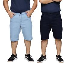 Kit 2 Bermuda Masculina Jeans Tradicional Slim Plus Size Premium Algodão Elastano Lisa Casual