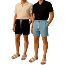 Kit 2 Bermuda Short Linho Masculina Mauricinho Curto Bolso Faca Diversas Cores