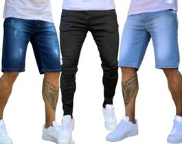 Kit 2 bermudas e 1 calça jeans masculina Skinny envio imediato - Emporium black