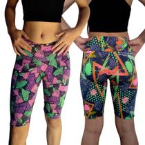 Kit 2 Bermudas Femininas Justas Cós Estampas Sortidas Suplex Pp ao Plus Size