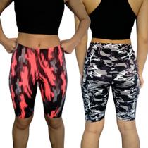 Kit 2 Bermudas Femininas Justas Elástico Estampas Sortidas Suplex PP ao Plus Size