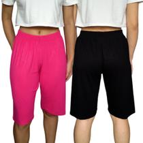 Kit 2 Bermudas Femininas Soltinhas Elástico Lisas Cores Sortidas Viscolycra Pp ao Plus Size