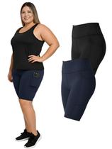 Kit 2 Bermudas Fitness Bolsos Laterais Para Celular Plus Size Cor:Azul Marinho+PretoTamanho:G2 Kit 2 Bermudas Fitness Bolsos Laterais Para Celular Plus Size Cor:Azul Marinho+PretoTamanho:G2