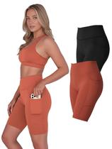 Kit 2 Bermudas Fitness Feminina Bolsos Laterais Para Celular Cor:Terracota+PretoTamanho:G Kit 2 Bermudas Fitness Feminina Bolsos Laterais Para Celular Cor:Terracota+PretoTamanho:G