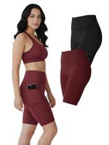 Kit 2 Bermudas Fitness Feminina Bolsos Laterais Para Celular Cor:Vinho+PretoTamanho:GG Kit 2 Bermudas Fitness Feminina Bolsos Laterais Para Celular Cor:Vinho+PretoTamanho:GG