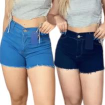 Kit 2 Bermudas Jeans Feminina Cintura Alta com Elastano