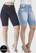 Kit 2 Bermudas Jeans HNO Jeans Ciclista Azul e Azul Escuro