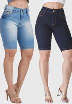 Kit 2 Bermudas Jeans HNO Jeans Ciclista Confort Azul