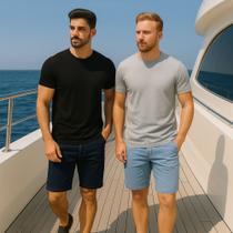 Kit 2 Bermudas JEANS LISA MASCULINO Casual Elastano Short Slim Preta Azul Azul Claro 1046