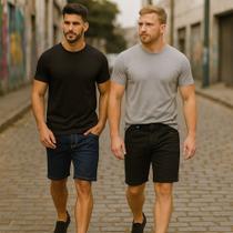 Kit 2 Bermudas JEANS LISA MASCULINO Casual Elastano Short Slim Preta Azul Azul Claro 1046