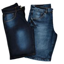 Kit 2 Bermudas jeans masculina com lycra - elastano. Estonada - Escura - Escolha a sua!