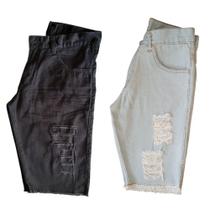 Kit 2 Bermudas Jeans Masculina Skynni Slim Rasgado Destroyed Kit 2 Bermudas Jeans Masculina Skynni Slim Rasgado Destroyed