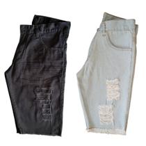 Kit 2 Bermudas Jeans Masculina Skynni Slim Rasgado Destroyed