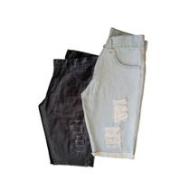 Kit 2 Bermudas Jeans Masculina Skynni Slim Rasgado Destroyed