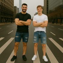 Kit 2 Bermudas JEANS RASGADO MASCULINO Casual Elastano Short Slim Preta Azul Azul Claro 1047