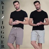 Kit 2 Bermudas Jogger Masculina De Sarja Com Elastano Cordão Ajustável Kit 2 Bermudas Jogger Masculina De Sarja Com Elastano Cordão Ajustável