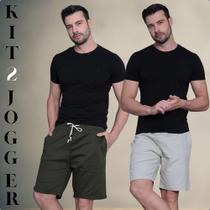 Kit 2 Bermudas Jogger Masculina De Sarja Com Elastano Cordão Ajustável