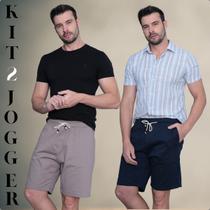 Kit 2 Bermudas Jogger Masculina Sarja Premium com Elastano e Cordão Ajustável