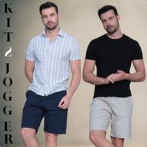 Kit 2 Bermudas Jogger Masculina Sarja Premium com Elastano e Cordão Ajustável