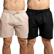 Kit 2 Bermudas Linho Masculina Casual Respirável Academia Treino Passeio Kit 2 Bermudas Linho Masculina Casual Respirável Academia Treino Passeio
