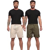 kit 2 Bermudas Linho Masculina Casual Respirável Academia Treino Passeio