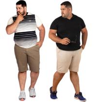 Kit 2 Bermudas Masculina Brim Plus Size Esporte Fino Social