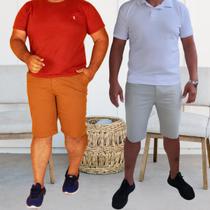 Kit 2 Bermudas Masculina Brim Plus Size Esporte Fino Social