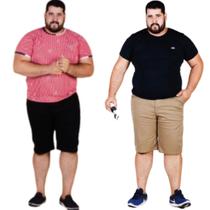 Kit 2 Bermudas Masculina Brim Plus Size Esporte Fino Social