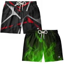 Kit 2 Bermudas Masculina Casual Estampada Surf Boardshort Verão Moda Fitness Piscina Tactel