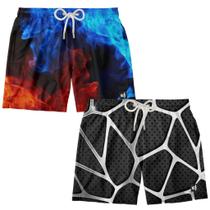 Kit 2 Bermudas Masculina Casual Estampada Surf Boardshort Verão Moda Fitness Piscina Tactel