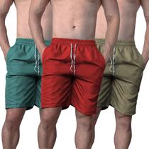 Kit 2 Bermudas Masculina Lisas Tactel Praia Academia Caminhada 3 Bolsos