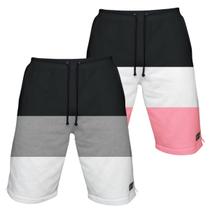Kit 2 Bermudas Moletom Masculina com 3 Bolsos Fenda Lateral Short Básico Casual Treino