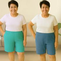 Kit 2 Bermudas Plus Size Gorgurão Feminina Senhora Básica Cor:Azul+VerdeTamanho:GG
