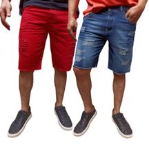 Kit 2 bermudas sarja masculino rasgadas otimo acabemento jeans envio imediato